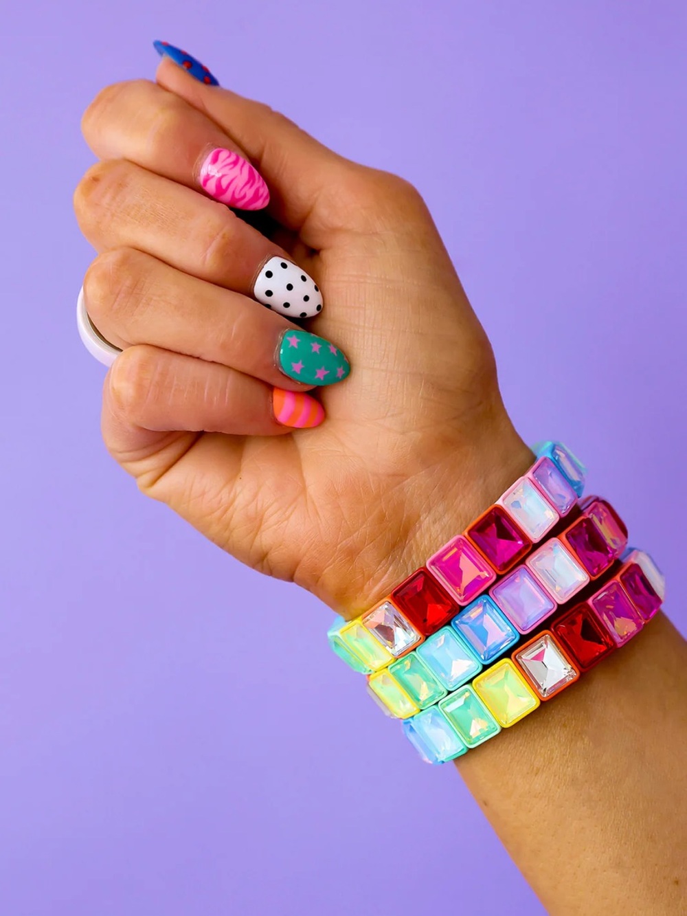 Rainbow Multi Colored Rhinestone Stretch Bracelet